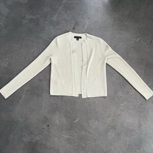 Ann Taylor Ivory/Grey Open-Front Knit Cardigan